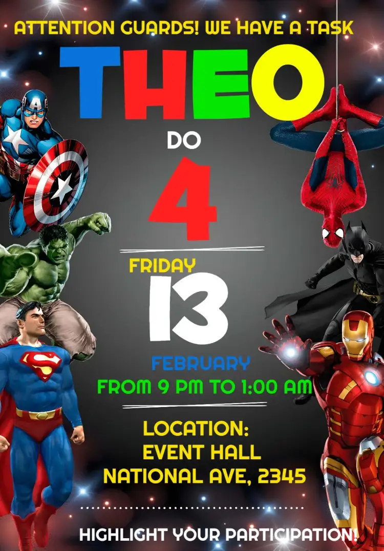 Invitation Super Heroes Avengers Iron – Most searched for theme colorful, modern, themed, heroic, vibrant