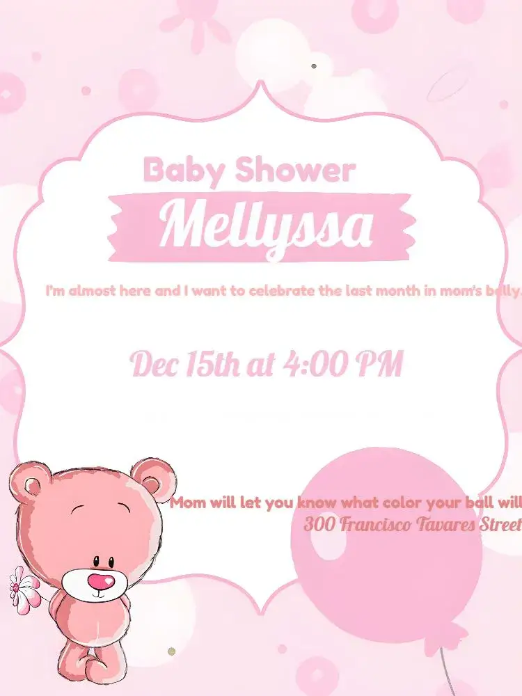 Invitation White Teddy Bear Baby Shower – Diaper Shower theme teddy bear, white and pink, playful, delicate, festive, childlike