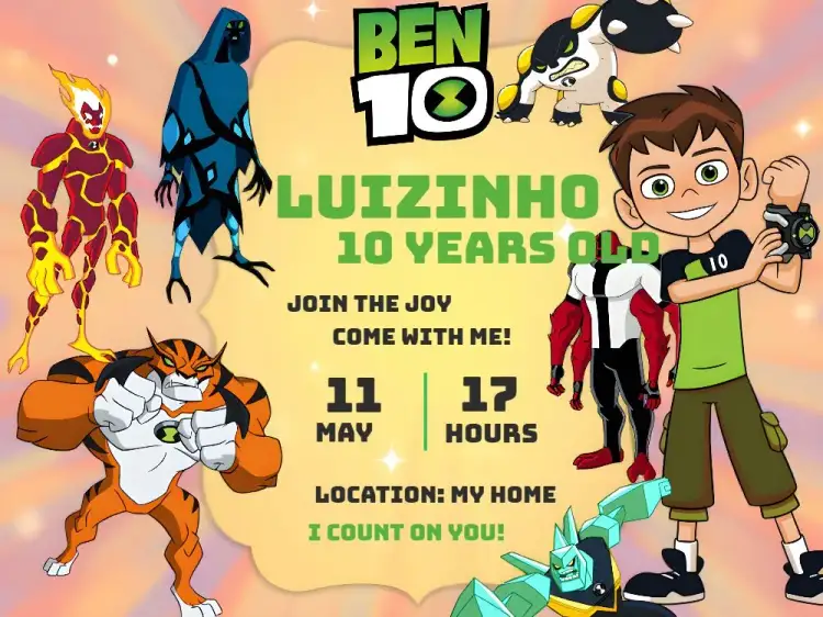 Invitation Ben 10 Cheap – Kids' Birthday Party theme green, white, superhero theme, fun, colorful