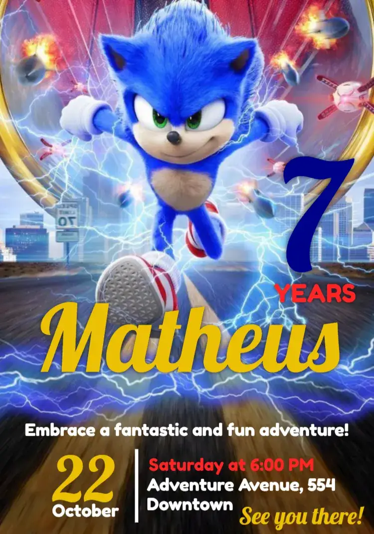 Invitation Sonic – Most searched for theme fun, colorful, modern, themed, youthful