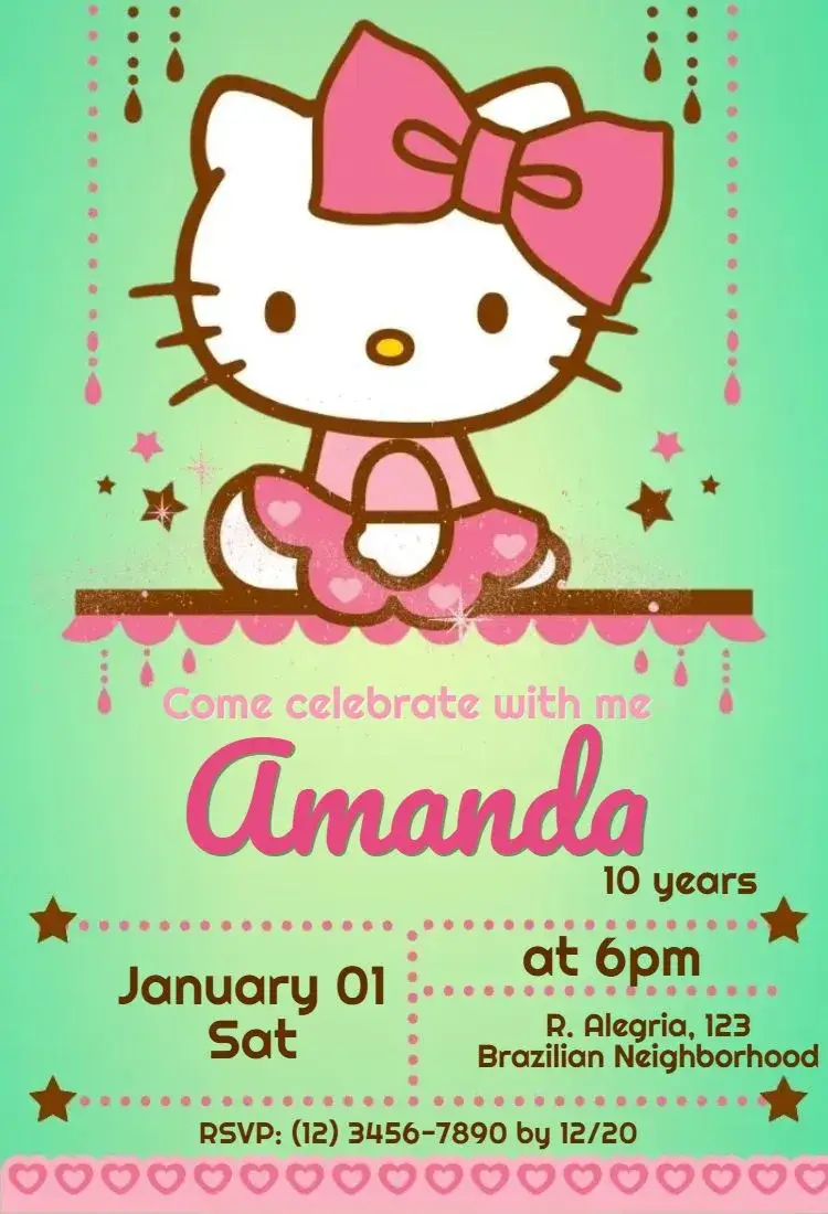 Hello Kitty Green and Pink invitation