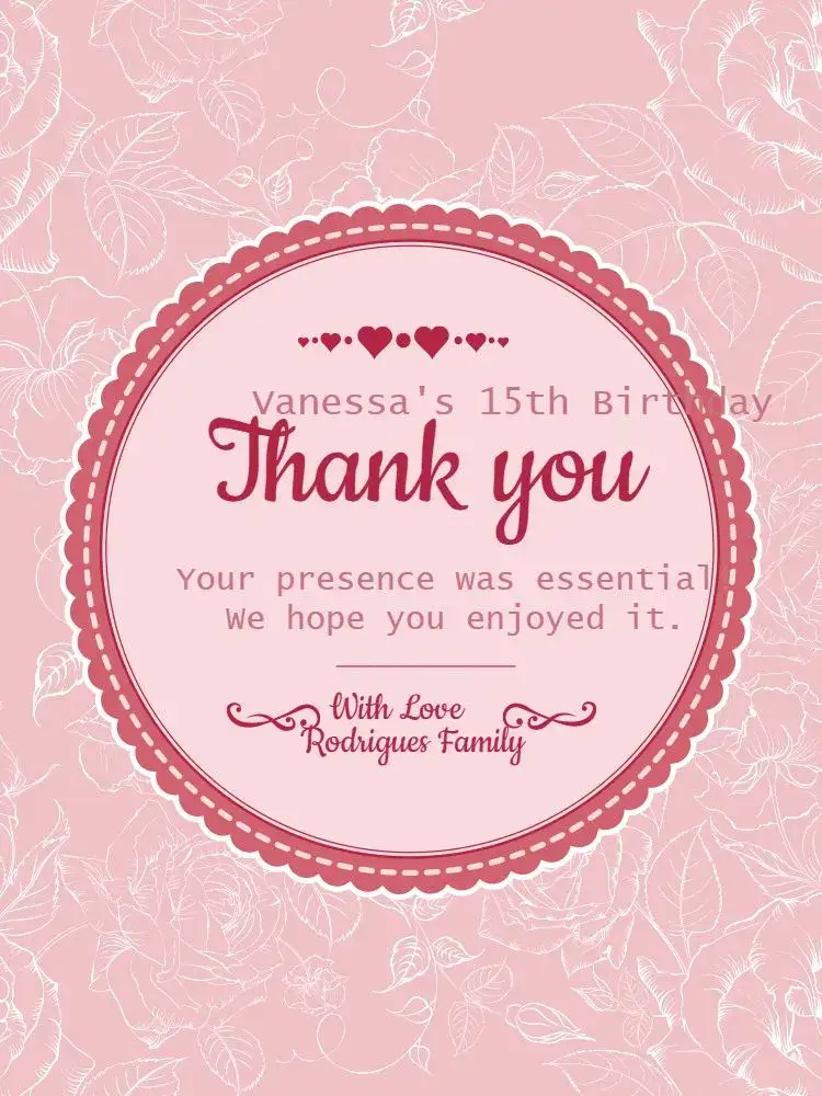 Invitation Thank You Card Presence 15 Years Playful Light – Card theme floral, delicate, young, light, pink, playful