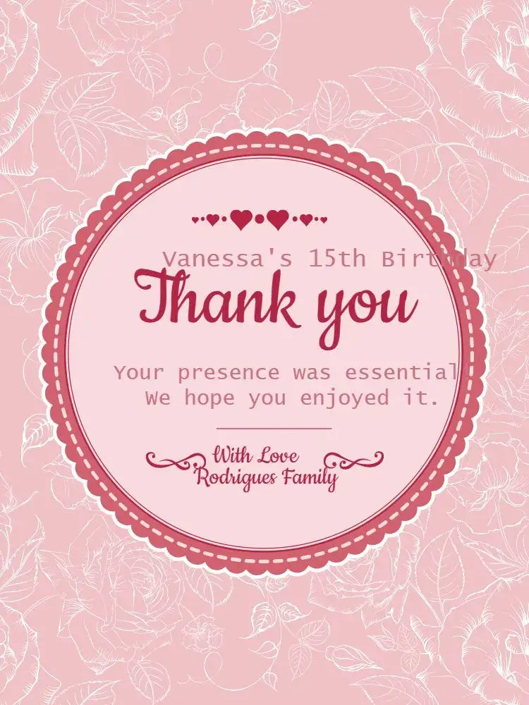 Thank You Card Presence 15 Years Playful Light invitation