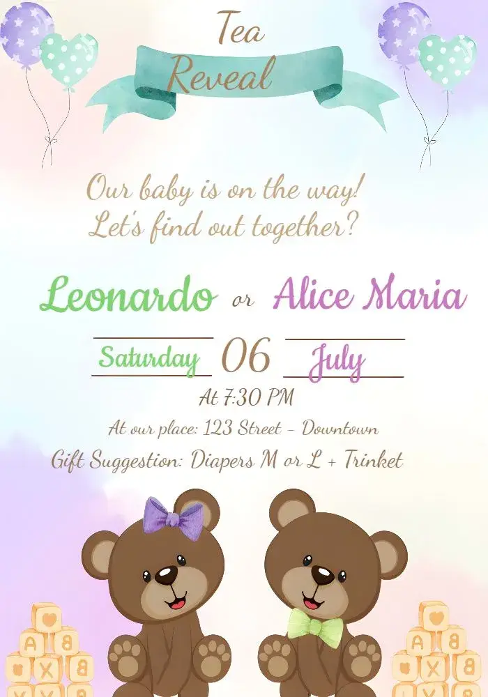 Teddy Bear Diaper Reveal Party invitation
