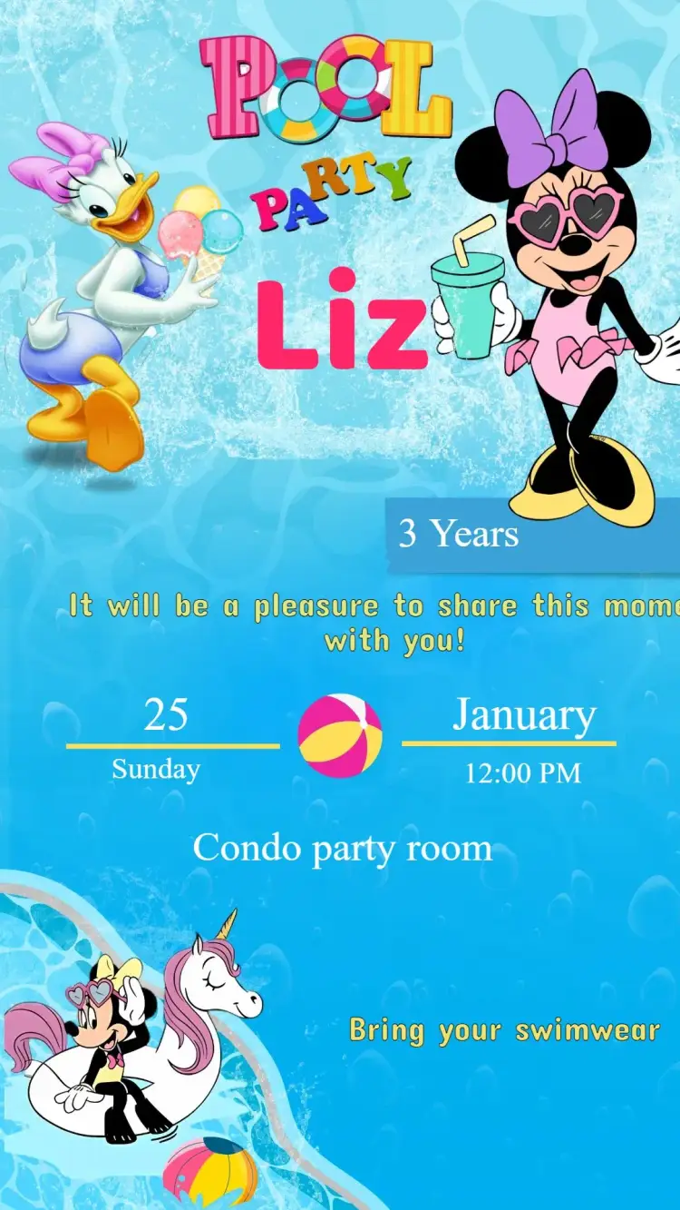 Birthday Invitation Pool Party MINNIE