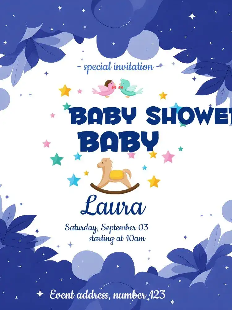 Invitation Blue Baby Shower - Little Stars Diapers – Diaper Shower theme blue, little stars, delicate, childlike, modern, playful