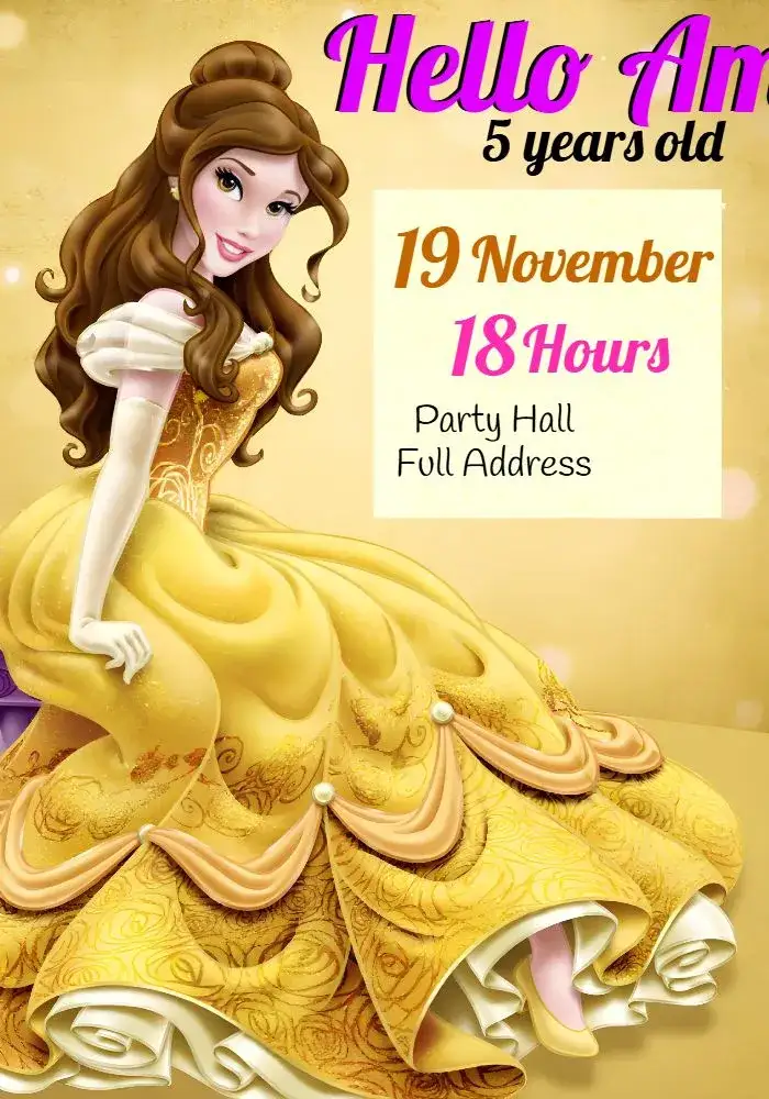 Invitation The Beauty And The Beast Yellow – Baptism theme yellow, white, fairy tale, modern, colorful