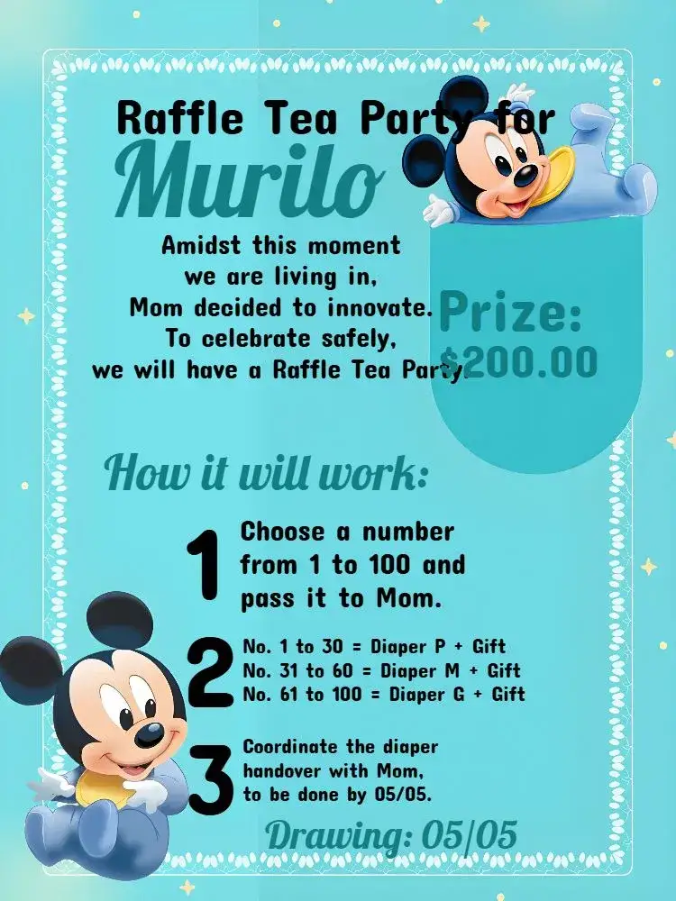 Invitation Mickey Mouse Raffle Tea Party – Raffle Tea theme infantil, colorful, playful, modern, fun