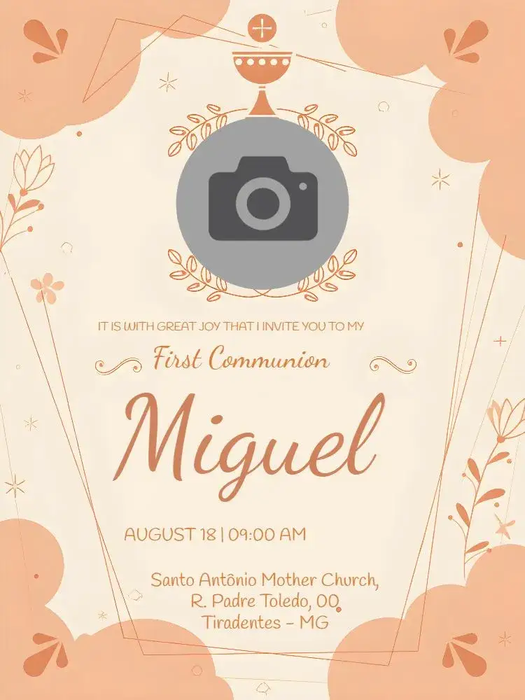 Invitation First Communion With Golden Photo – First Communion theme golden, beige, elegant, religious, modern, minimalist