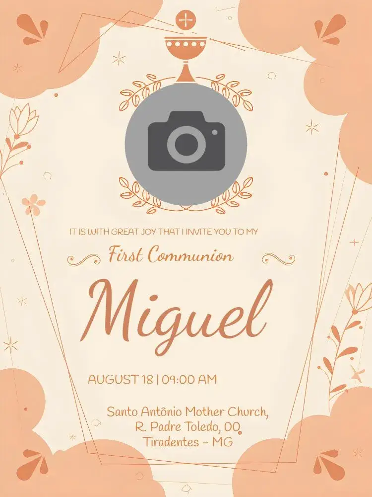First Communion With Golden Photo invitation