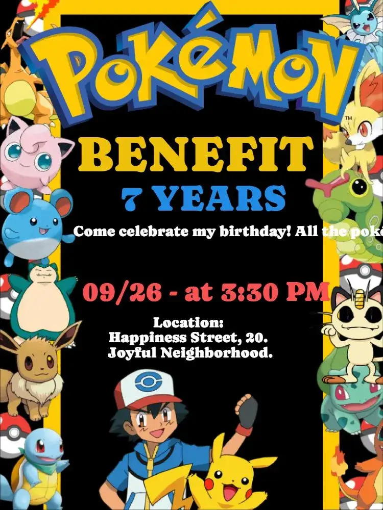 Invitation Pokémon Birthday – Kids' Birthday Party theme colorful, fun, childish, themed, vibrant