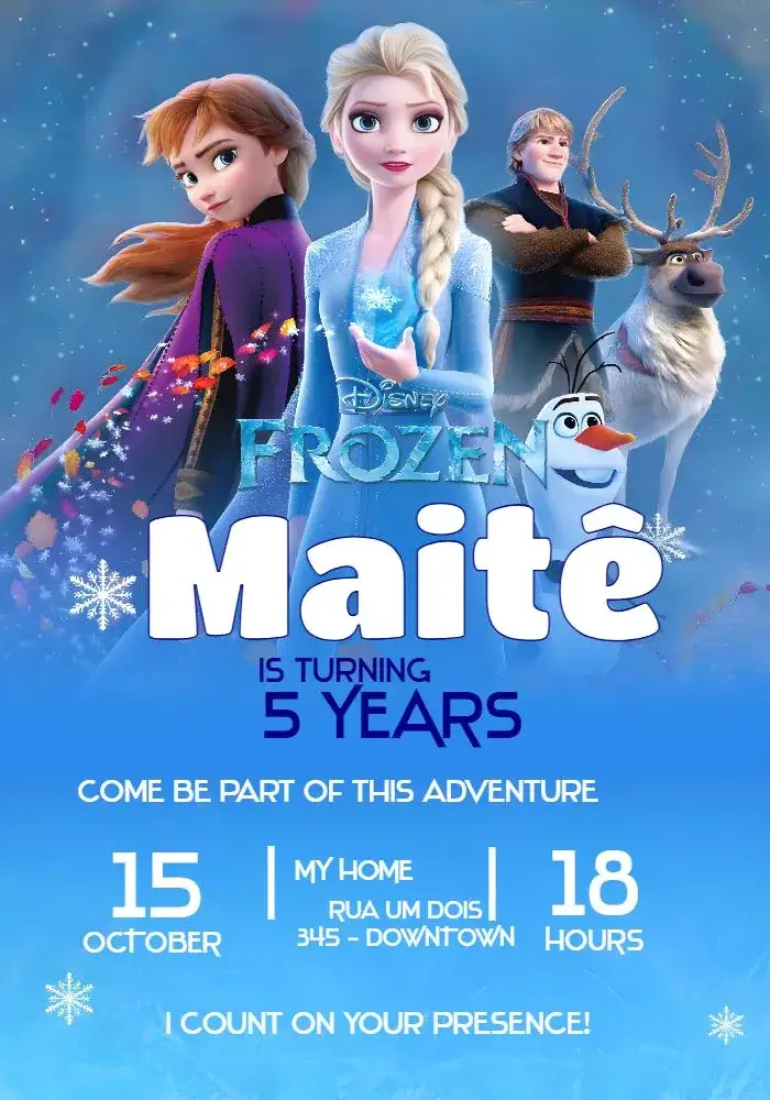 Invitation Frozen Disney – Most searched for theme frosty blue, Disney theme, movie characters, fun design, ice elements, childlike style
