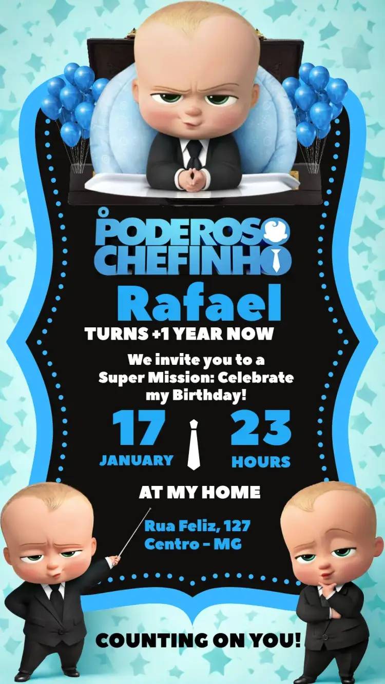 Invitation Boss Baby Boss – Most searched for theme blue, funny, childish, modern, themed