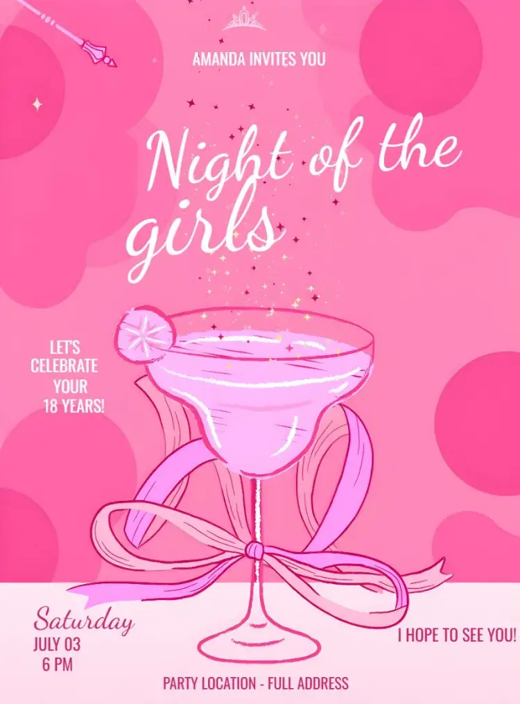 Invite Girls Night Pink Drink editable and customizable
