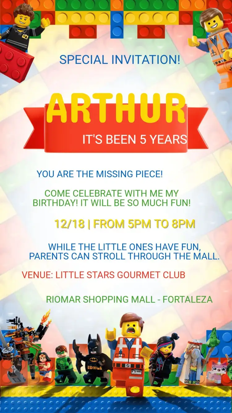 Invitation Lego Kids Birthday Invitation – Kids' Birthday Party theme colorful, toys, fun, playful, creative, modern