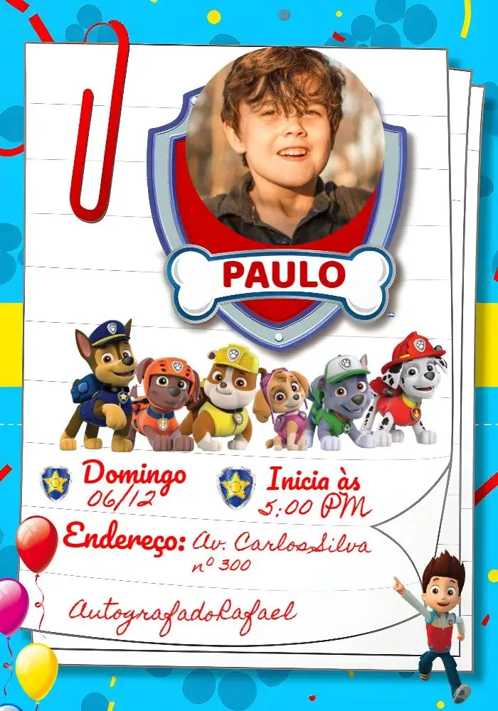 Paw Patrol Yellow Photo Invitation
