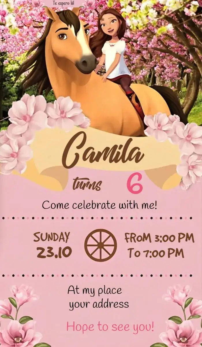 Invitation Spirit Corsel – Birthday theme pink, playful, fantasy, horses, childlike, cheerful