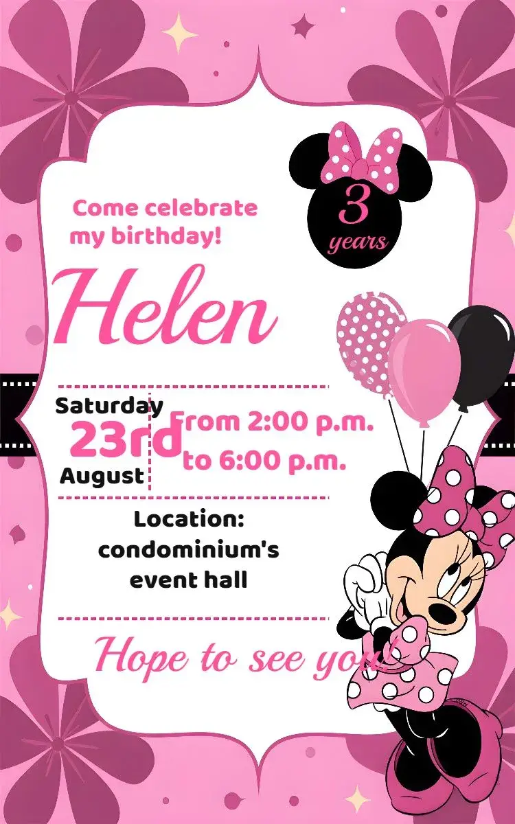 Minnie Mouse Pink Disney invitation