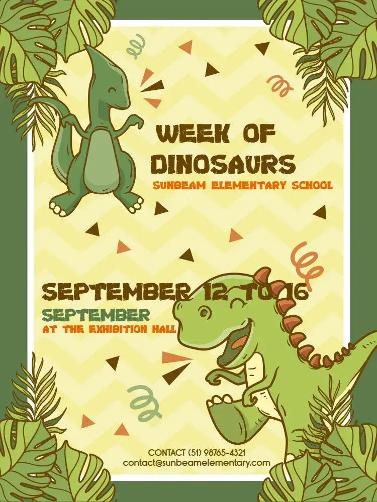 Invitation Green Dinosaur Encounter – Kids' Birthday Party theme dinosaurs, light green, foliage, playful, fun, colorful