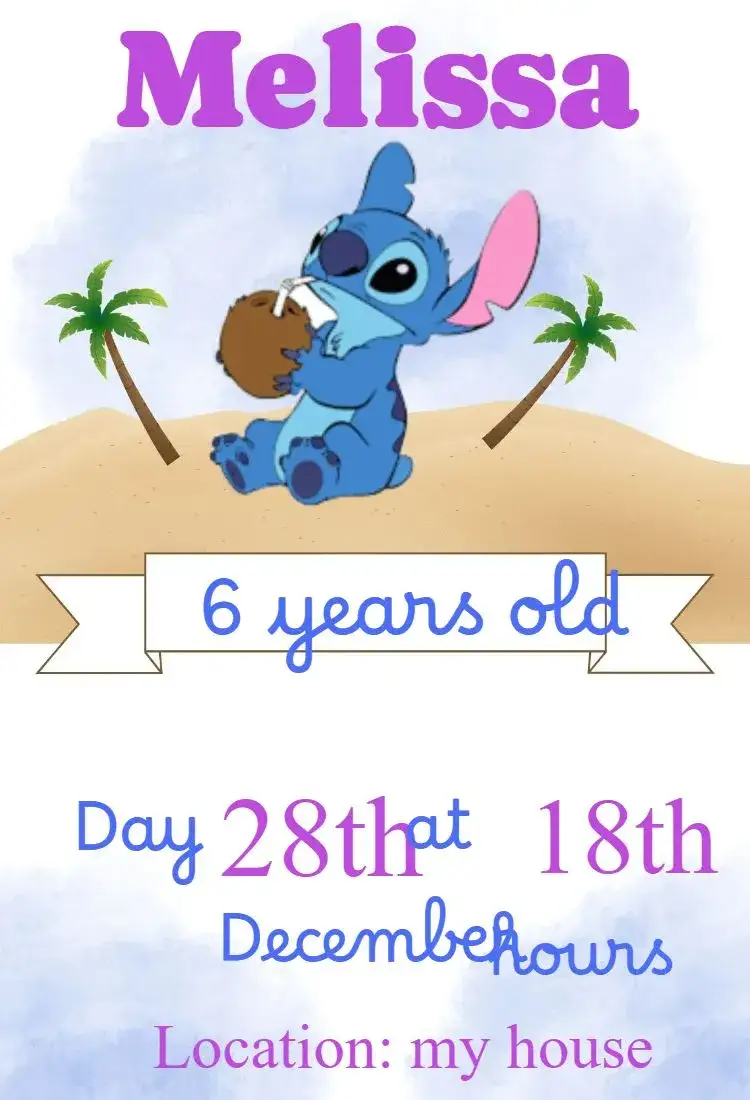 Invitation Children's Birthday Invitation Stitch Beach – Kids' Birthday Party theme beach, summer, fun, colorful, tropical
