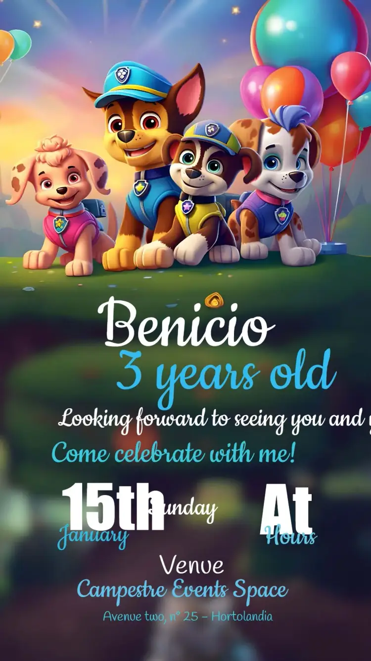 Colorful Paw Patrol invitation