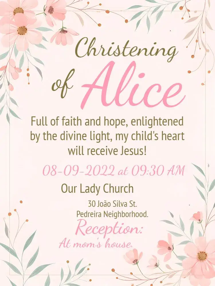 Invitation White Floral Baptism – Baptism theme floral, pink, white, golden, delicate, childlike