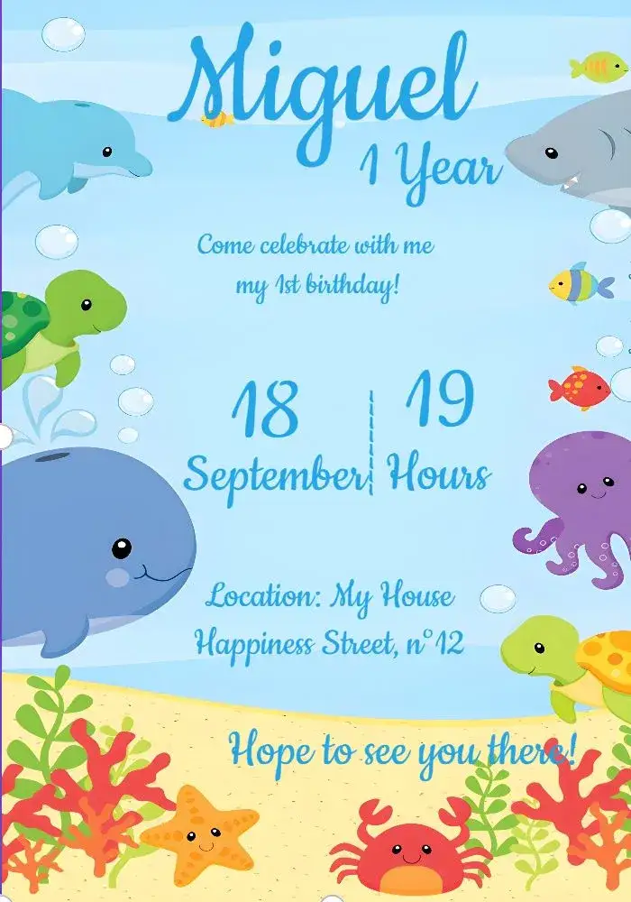 Invitation Under the Sea – Kids' Birthday Party theme under the sea, blue, fun, colorful, themed, nautical