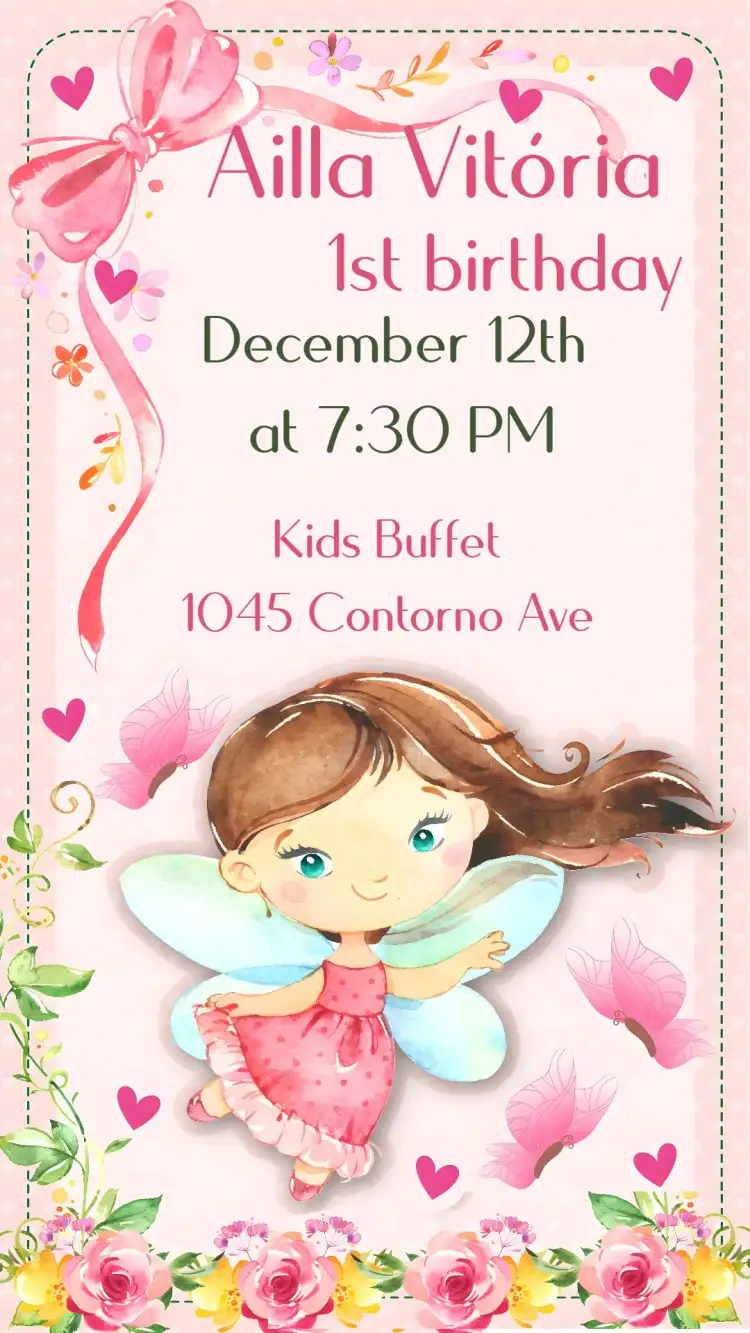 Invitation Fairy – Kids' Birthday Party theme magical, forest, enchanted garden, soft colors, cute illustrations, fantasy