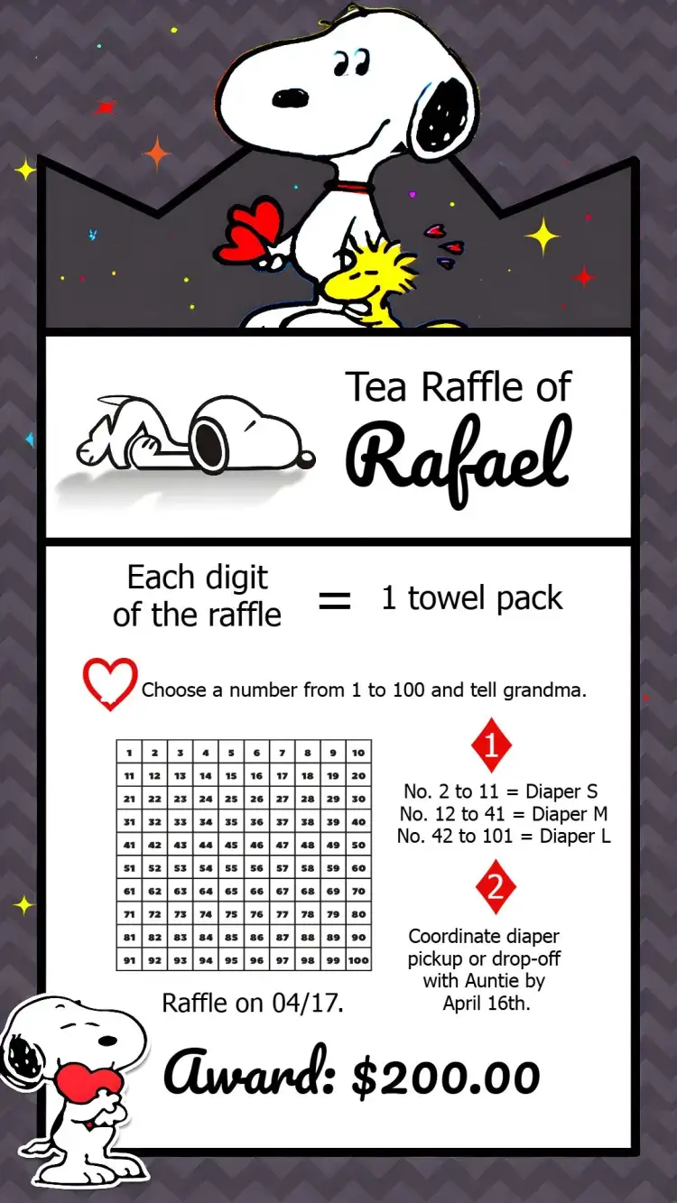Invitation Snoopy Peanuts Tea Raffle – Raffle Tea theme fun-filled, colorful, childish, modern, illustrative