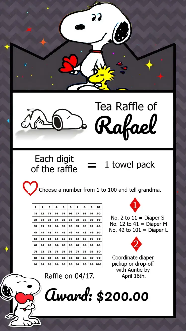 Snoopy Peanuts Tea Raffle invitation