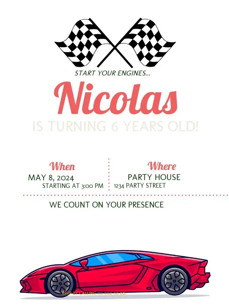 Invitation Vintage Cars Celebration – Kids' Birthday Party theme colorful, vintage, themed, fun, sporty, car illustrations