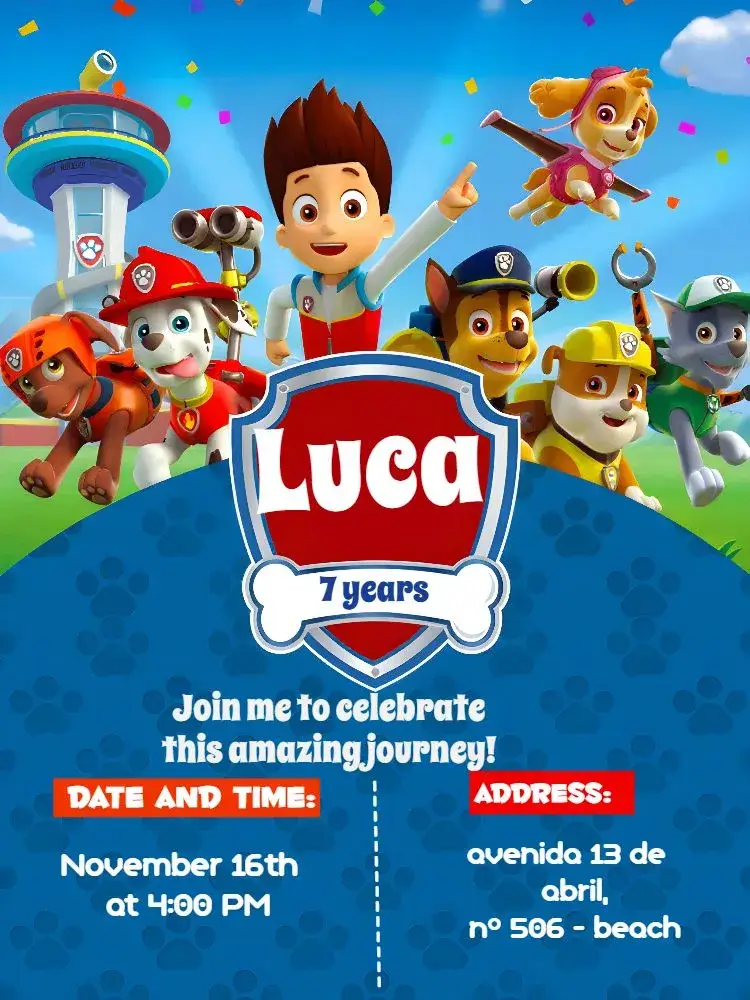 Blue Paw Patrol invitation