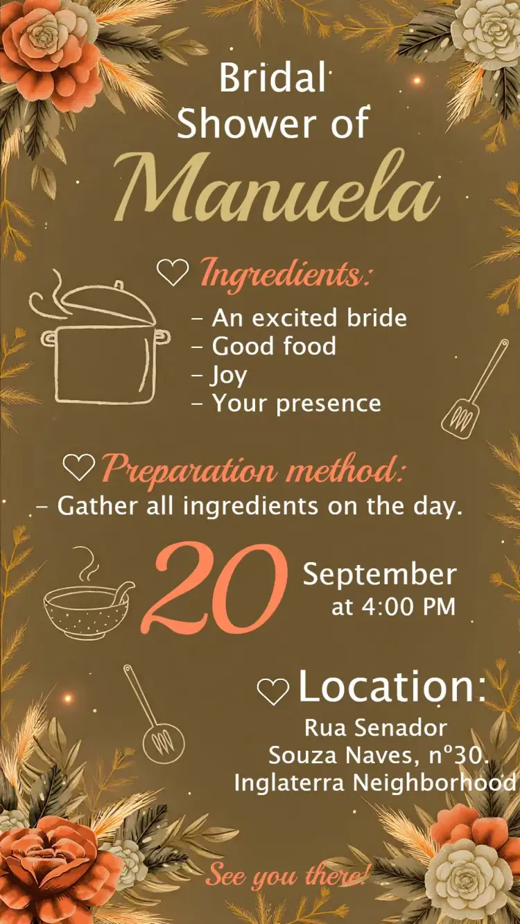 Invitation Orange Floral Kitchen Tea – Bridal Shower theme floral, rustic, colorful, golden, vintage, modern