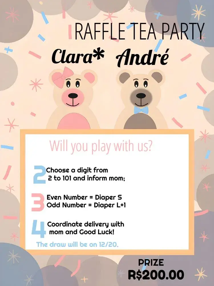 Tea Raffle Twin Bear Couple invitation