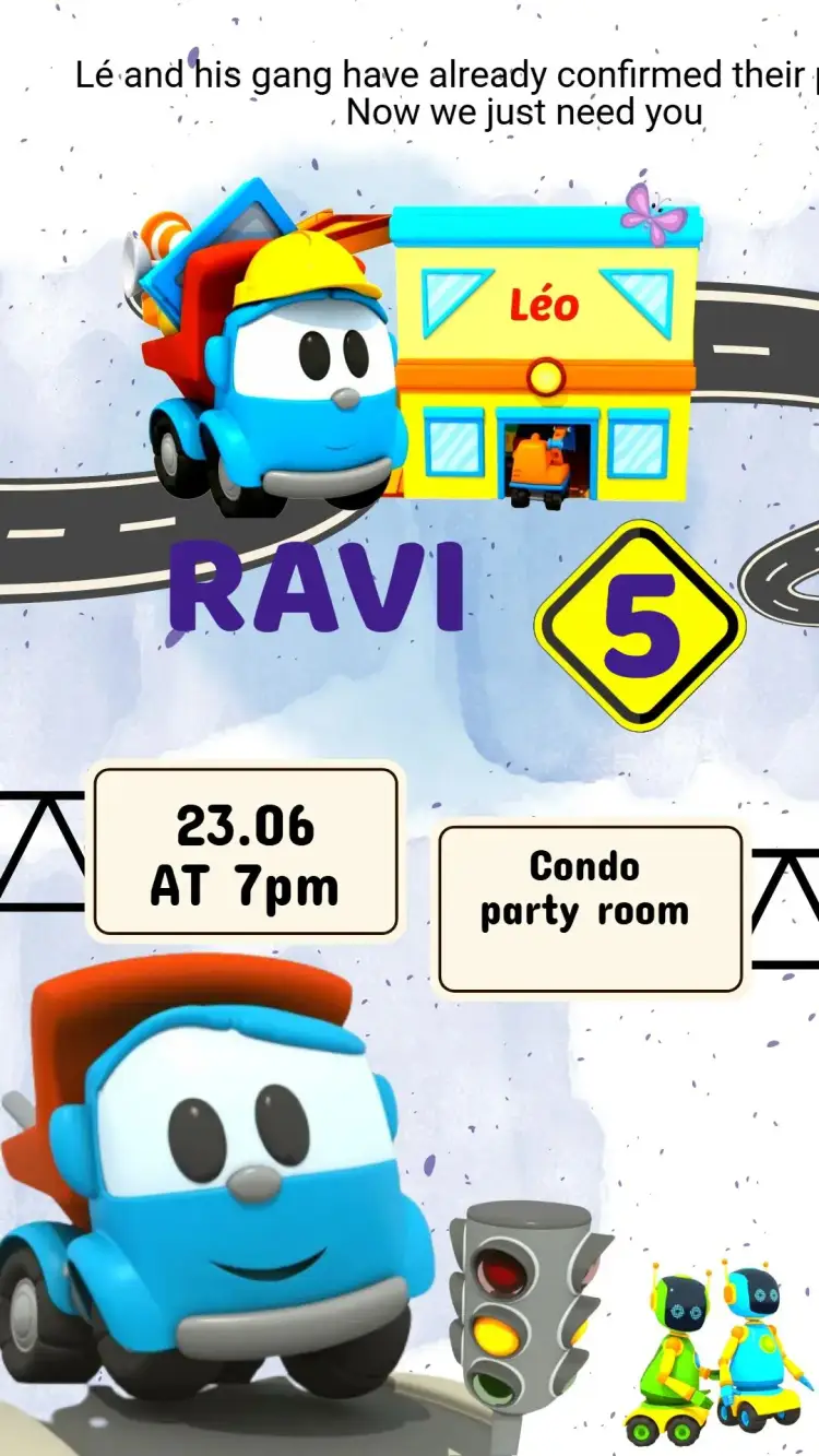 Invitation Birthday Invitation Léo the Truck – Kids' Birthday Party theme colorful, fun, modern, adventure, truck, childish