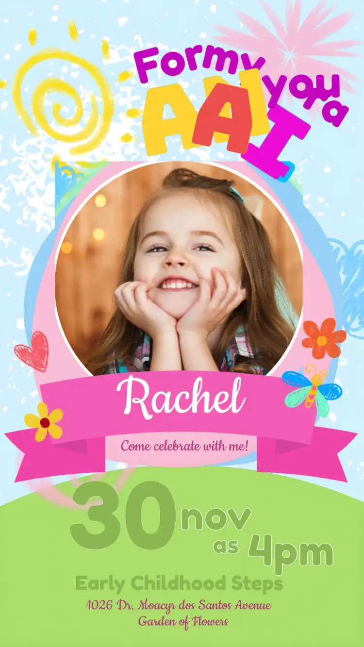 Invitation Kindergarten Graduation With Pink Photo – Graduation theme pink, colorful, childlike, garden, crayons, fun