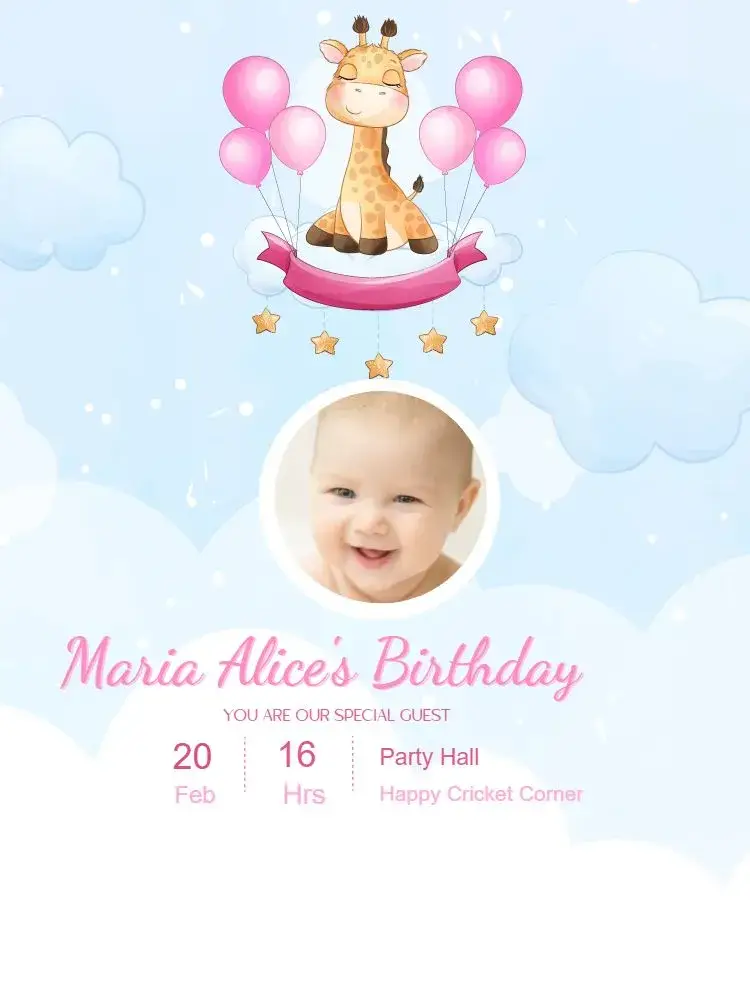 Delicate Girl's Safari Birthday invitation