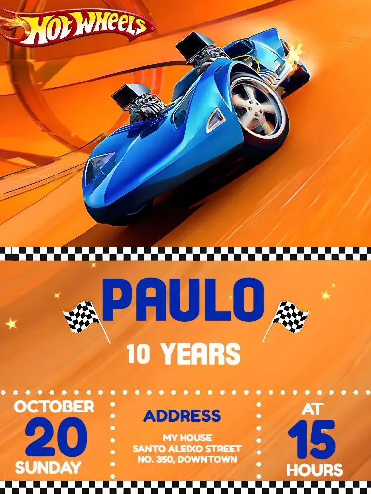 Hotwheels Boy invitation