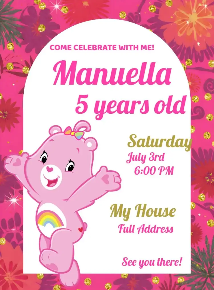 Pink Care Bears Making invitation