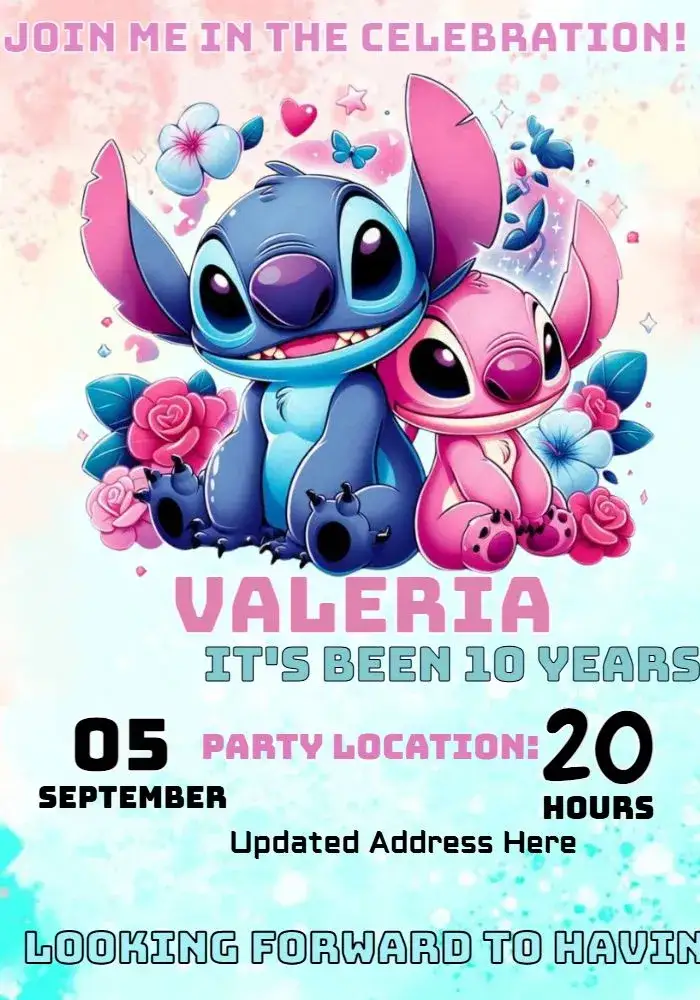 Invitation Stitch Angel – Most searched for theme cartoon, floral, whimsical