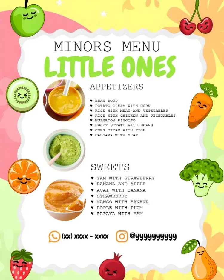 Invitation Infant Menu Baby Food Menu – Kids' Birthday Party theme colorful, fun, food illustrations, modern, playful, child-themed