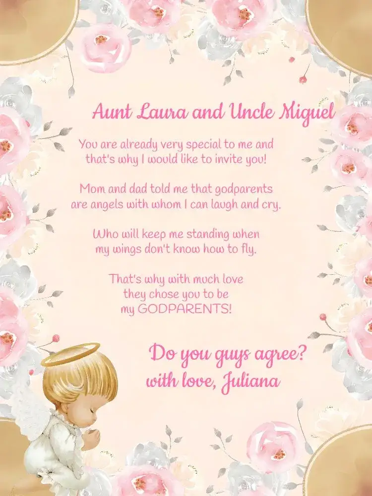 Invitation Godparents Of Baptism Little Angel Ramos – Baptism theme light pink, soft white, minimalist, religious, childish