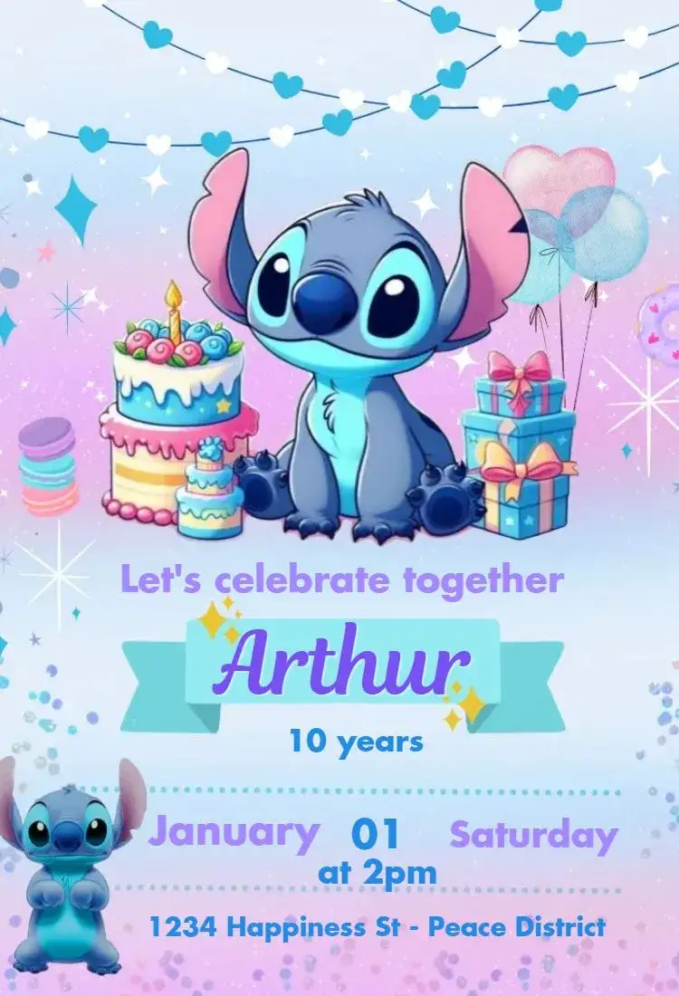 Invitation Stitch Cake and Gifts – Most searched for theme colorful, childlike, playful, fun-filled, modern, festive