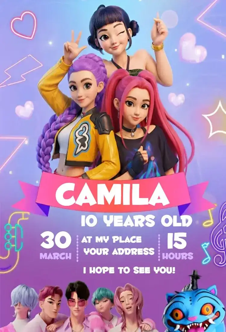 Invitation Kpop Warriors 5 – Birthday theme colorful, modern, youthful, fun, pop, themed