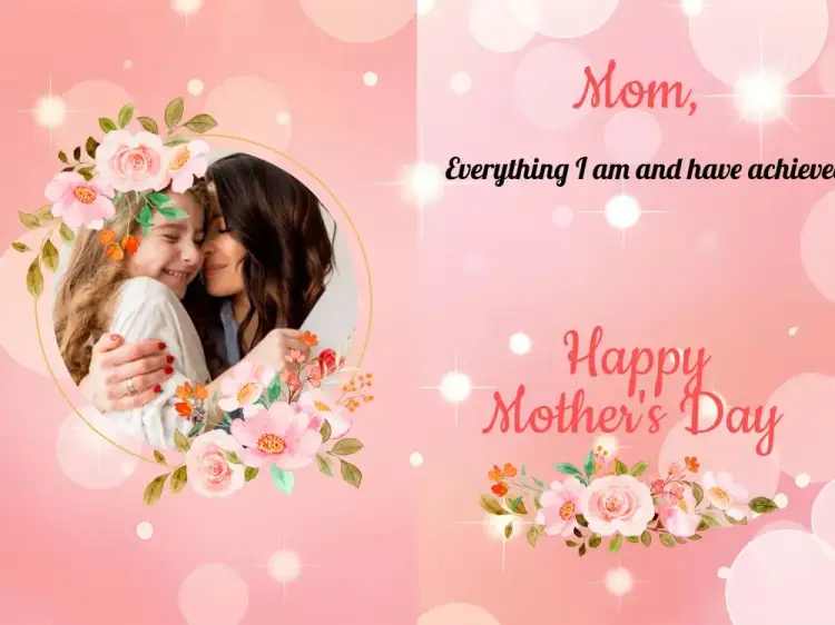 Invitation Mother's Day Photo Card Greetings – Commemorative Dates theme floral, pink, golden, green, delicate