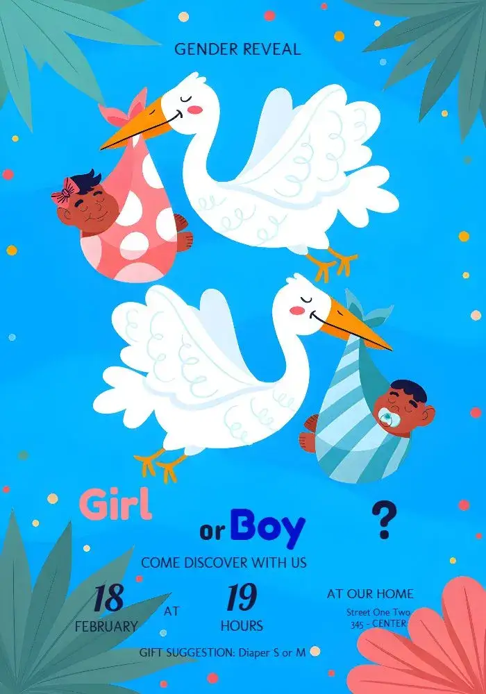 Invitation Diaper Reveal Tea – Gender Reveal theme delicate, playful, colorful, modern, childlike, fun