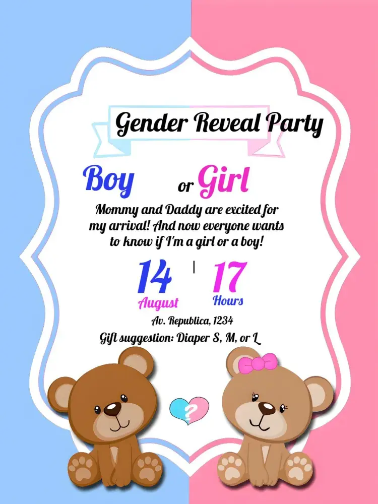 Blue Teddy Bear Gender Reveal Tea Party invitation