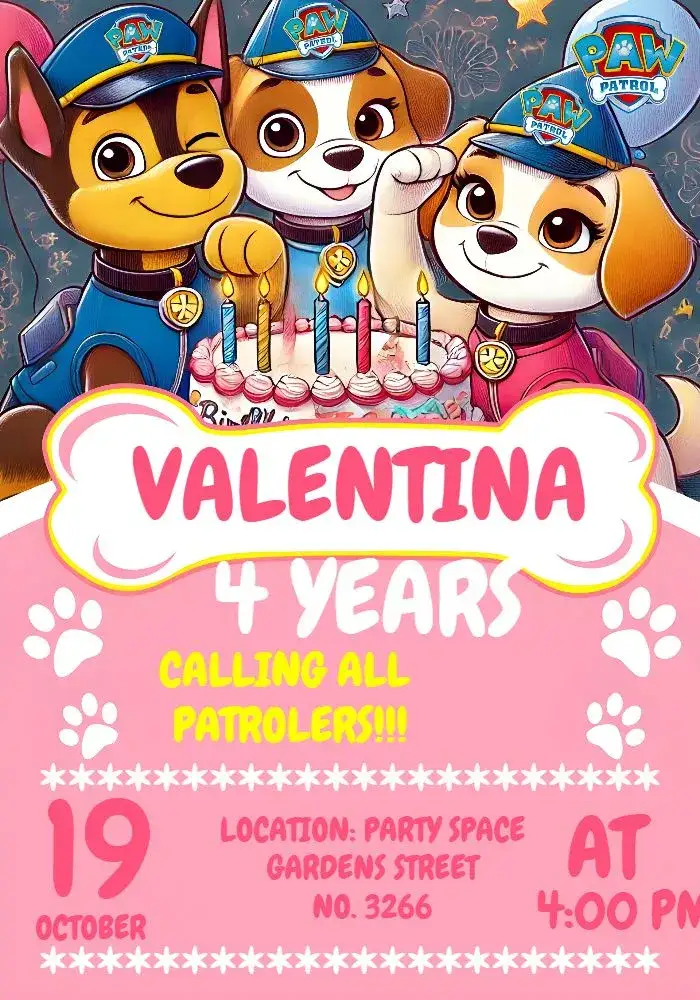 Invitation Patrol Pups Everest – Kids' Birthday Party theme colorful, fun, themed, childish, lively