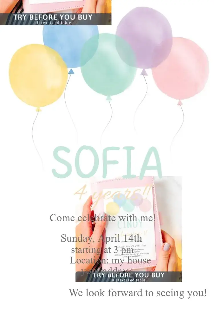 Invite Balloons 1 editable and customizable