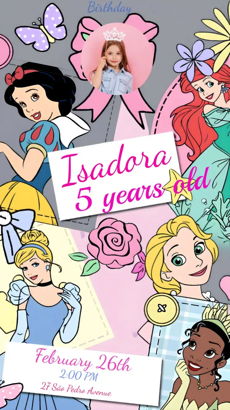Invitation Princesses With Photo Shape – Commemorative Dates theme pastel, colorful, childlike illustrations, playful style, princess theme